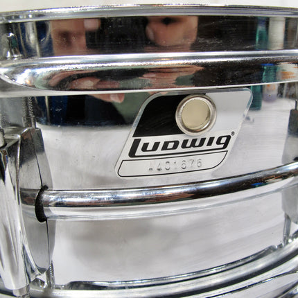 Ludwig Rocker 8 Lug 14’ Black White Badge  Steel Snare Drum 5x14