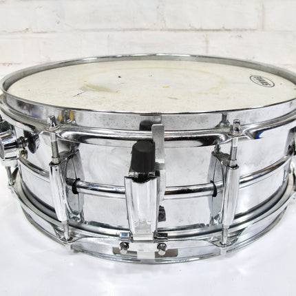 Ludwig Rocker 8 Lug 14’ Black White Badge  Steel Snare Drum 5x14