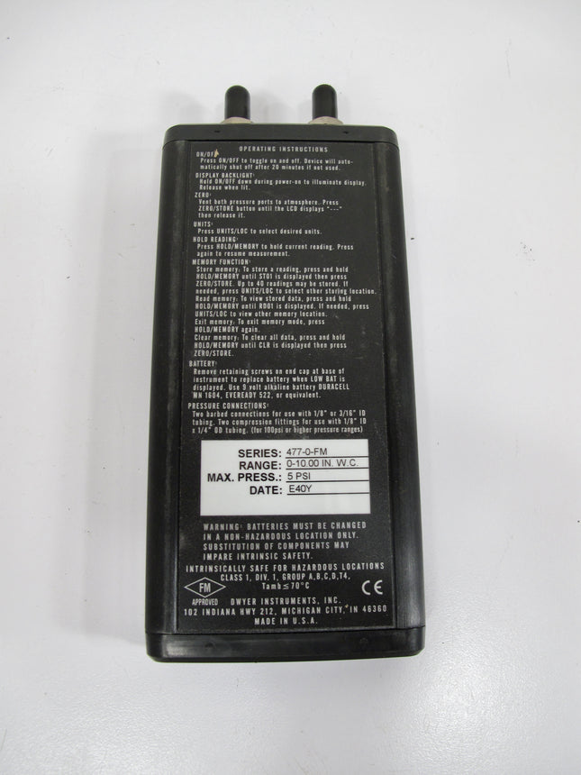 Dwyer Series 477-0-FM Handheld Digital Manometer 477-3-FM0-200.00 in W.C 30 PSI