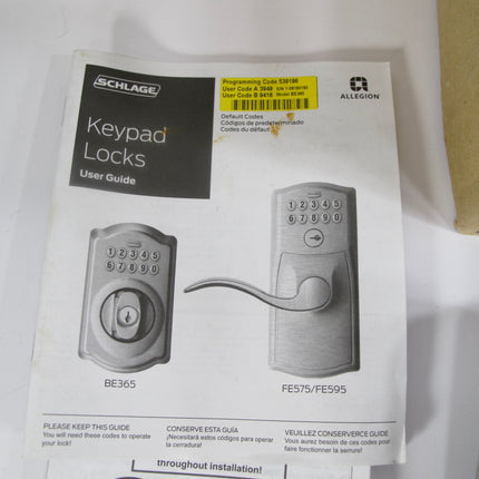 Schlage BE365 CAM 619 Camelot Keypad Deadbolt Electronic Keyless Entry Lock
