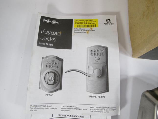 Schlage BE365 CAM 619 Camelot Keypad Deadbolt Electronic Keyless Entry Lock