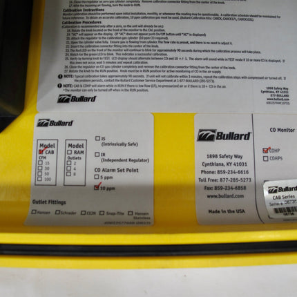 Bullard COHP 10PPM Portable Carbon Monoxide CO Monitor Detector