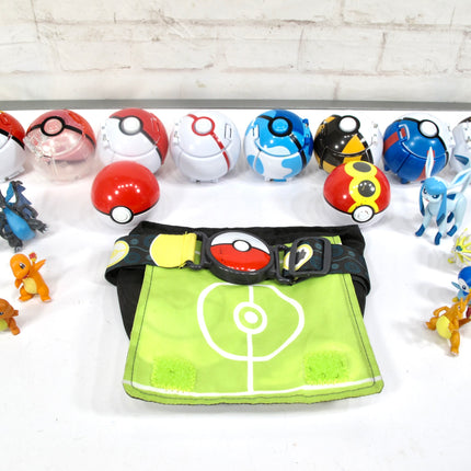 Collection of Pokemon 10 Pokeballs and 11 Figurines with Pouch