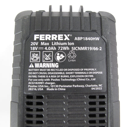 Ferrex ABP1840HW 20V Max 4.0 AH Lithium Ion Power Tool Battery