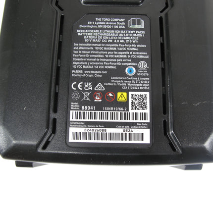 Flex-Force / Toro 88941 Power System 60V MAX 4.0Ah Lithium-Ion Tool Battery Pack