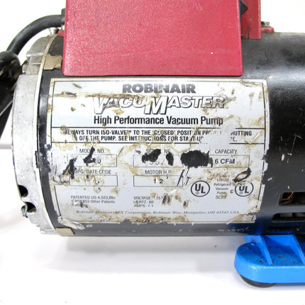 Robinair Vacumaster 15600 High Performance 6 CFM 1/2 HP Vacuum Pump  R-12/r-134a