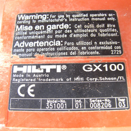 Hilti GX 100 Gas-Actuated Fastening Tool Concrete Nailer w/Case