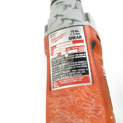 Milwaukee 6852-20 18-Gauge Double Insulated, 10' Corded Shear 6.8A Motor