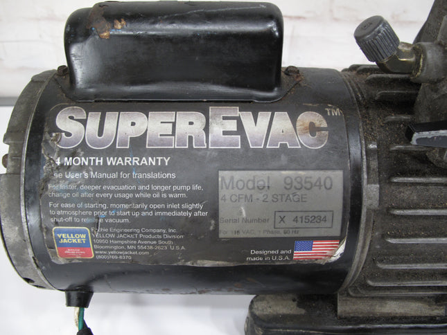Yellow Jacket 93540 SuperEvac 2 Stage 4CFM Thermal Overload Pump