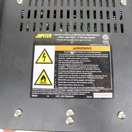 Jupiter Power 63432 1500 Watt Continuous Power 3000 Watt Peak DC to AC Power Inverter
