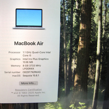 Apple MacBook Air 13” 2020 1.1GHz Intel i5 8GB RAM 512GB SSD A2179 w/ New Battery Inc
