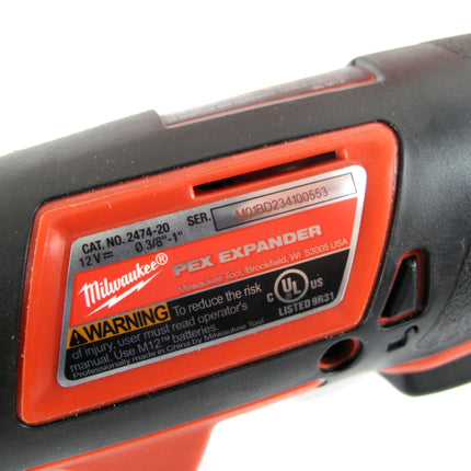 Milwaukee 2474-20 M12 12V Lithium-Ion Cordless ProPEX Expansion Tool Kit 1/2" 3/4" 1"