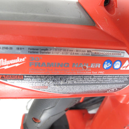 Milwaukee 2745-20 M18 FUEL 30 Degree Cordless Framing Nailer