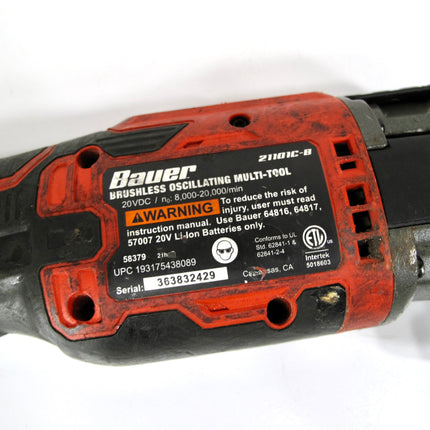 Bauer Tools 21101C-B 20V Brushless Motor Oscillating Multi-Tool Tool Only