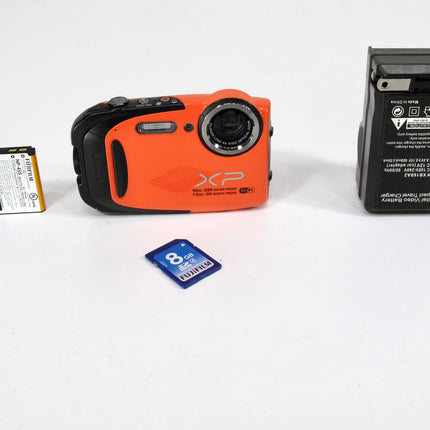 Fujifilm FinePix XP70 16.4MP Orange Compact Waterproof Camera Charger & SD Card