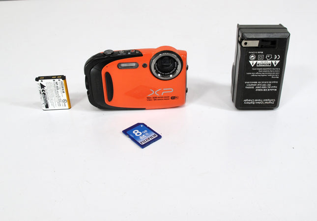 Fujifilm FinePix XP70 16.4MP Orange Compact Waterproof Camera Charger & SD Card