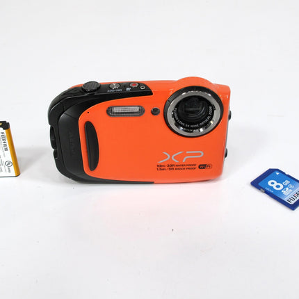 Fujifilm FinePix XP70 16.4MP Orange Compact Waterproof Camera Charger & SD Card