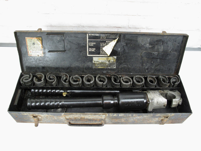 Burndy Y35 12-Ton C-Head Manual Hydraulic Compression Crimping Tool w/ 13 Die Sets
