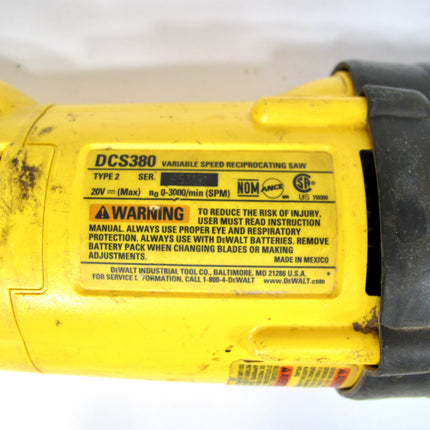 Dewalt DCS380 20V Cordless Battery Reciprocating Saw Max 20 volt