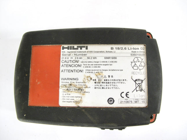Hilti B 18/2.6 21.6V 2.6 Amp Power Tool Battery