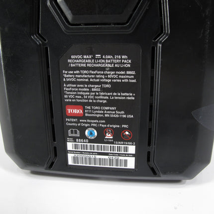 Toro 88640 L216 60-Volt Max Flex-Force 4.0 Ah Lithium-Ion Battery