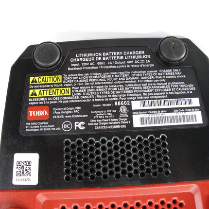 Toro 88602 Genuine OEM 60V MAX* Flex-Force 2 Amp Lithium-Ion Battery Charger