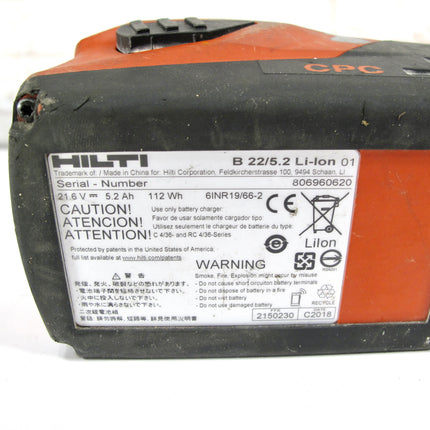 Hilti B 22/5.2 22V 5.2 ah Li Ion Power Tool Battery