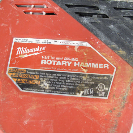 Milwaukee 5546-21 1-3/4 in. SDS-MAX Corded Combination Rotary Hammer Drill