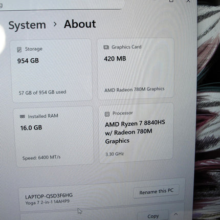 Lenovo Yoga 7 14ahp9 AMD Ryzen 7 8840HS 3.30GHz  1TB 16GB Radeon 780M Touch PC