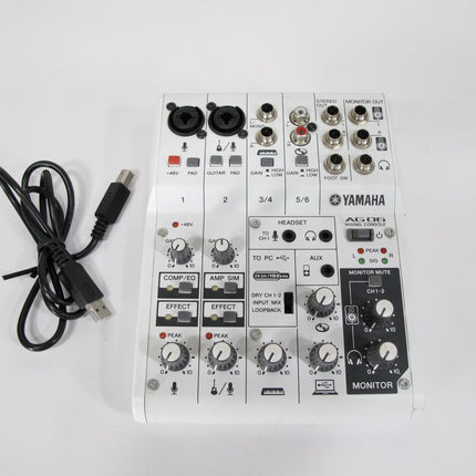 Yamaha AG06 6-Channel Live Streaming Podcast Digital Mixer with USB Cable White