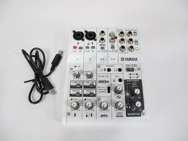 Yamaha AG06 6-Channel Live Streaming Podcast Digital Mixer with USB Cable White