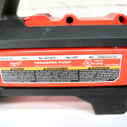 Milwaukee M18 18V Transfer Pump 2771-20, 3/4" Inlet/Outlet, 480 GPH, 75 ft Head