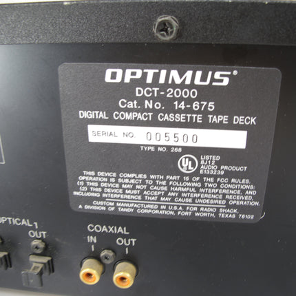 Optimus DCT 2000 DCC Digital Compact Cassette Tape Deck RARE