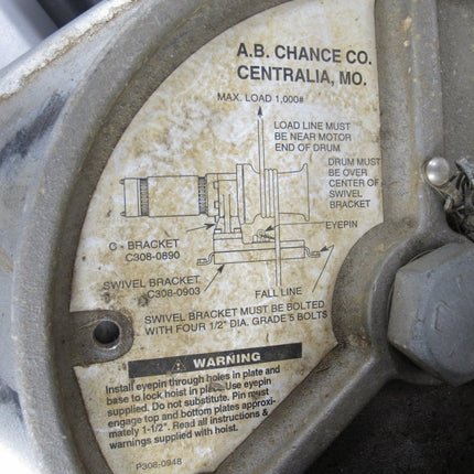 AB Chance C308 - 1170 1000 lb. Capstan Hoist with Swivel Bracket/Receiver Mount - ZeereeZ