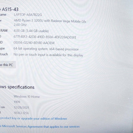 Acer Aspire 5 AMD Ryzen 3 3200U 2.60GHz 4GB 128GB SSD w/ Radeon Vega Win 10 - ZeereeZ