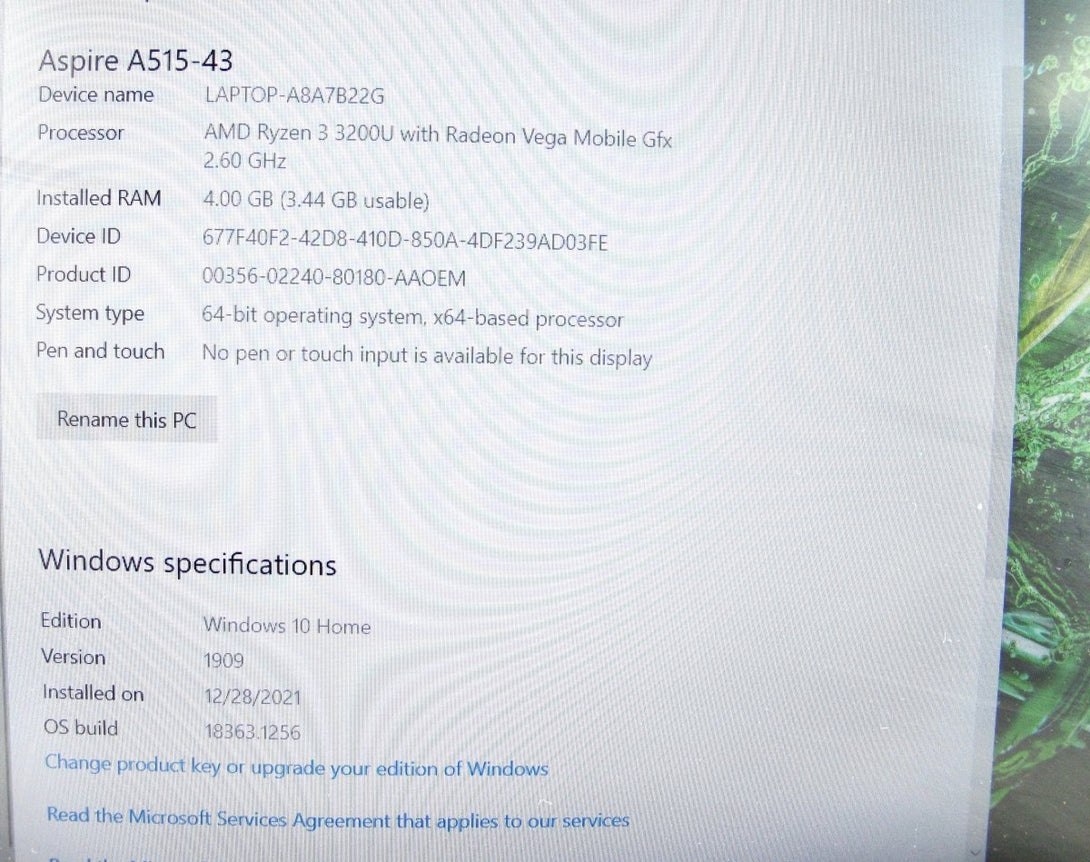 Acer Aspire 5 AMD Ryzen 3 3200U 2.60GHz 4GB 128GB SSD w/ Radeon Vega Win 10 - ZeereeZ