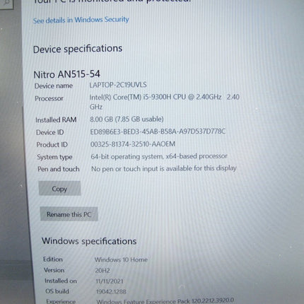 Acer Nitro 5 AN515 - 54 2.40 Ghz 8GB 256 SSD GTX 1050 Gaming Notebook Computer - ZeereeZ