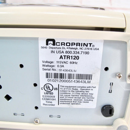 Acroprint ATR120 Electronic Top - Loading Time Recorder Time Clock - ZeereeZ