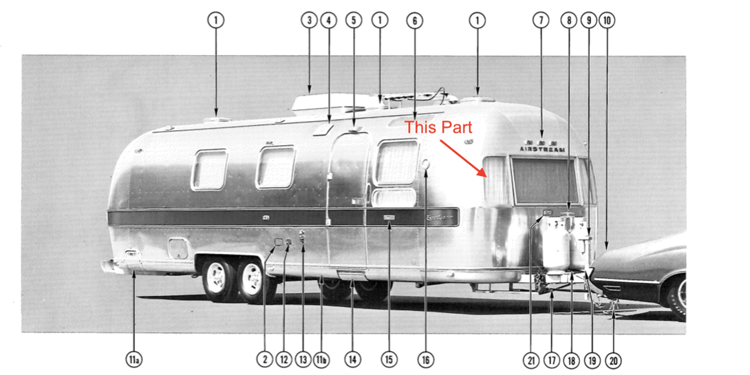 Airstream Curb Side Front Double Pane Glass/Glass Curved Wing Window for Mid 70s + Trailer - ZeereeZ