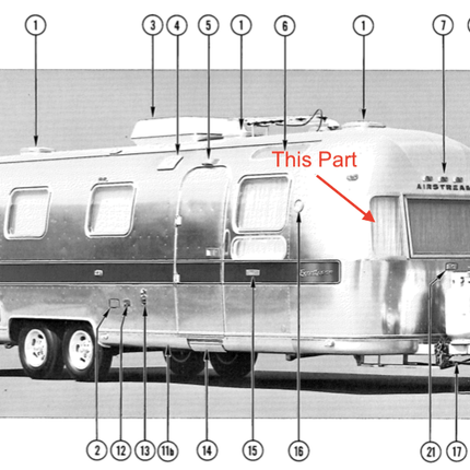 Airstream Curb Side Front Single Pane Glass Curved Wing Window for 1969 - Mid 70s - ZeereeZ