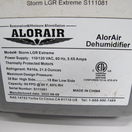 Alorair Storm LGR Extreme 120V 60Hz 5.65 Amps Commercial Dehumidifier - ZeereeZ