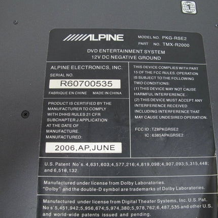 Alpine PKG - RSE2 TMX - R2000 Overhead Vehicle Video Monitor w/ Built - in DVD Player - ZeereeZ