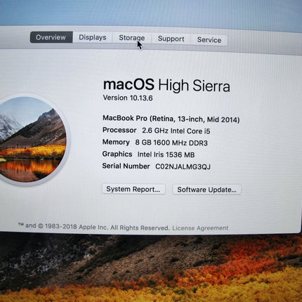 Apple A1502 MacBook Pro Retina Display 2.6GHz 8GB RAM 256 SSD OS X High Sierra Notebook Computer - ZeereeZ