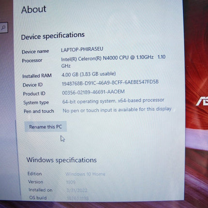 ASUS 11.6" Celeron N4000 1.10GHz 4GB 64GB SSD Win 10 Notebook - ZeereeZ