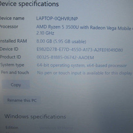 Asus VivoBook AMD Ryzen 5 2.10GHz 8GB 256 HDD 14" Windows 10 Home Notebook PC - ZeereeZ
