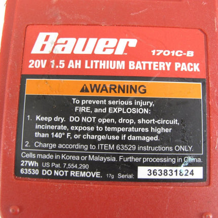 Bauer 1701C - B Lithium Ion 20v 1.5 Ah Compact Cordless Tool Battery - ZeereeZ