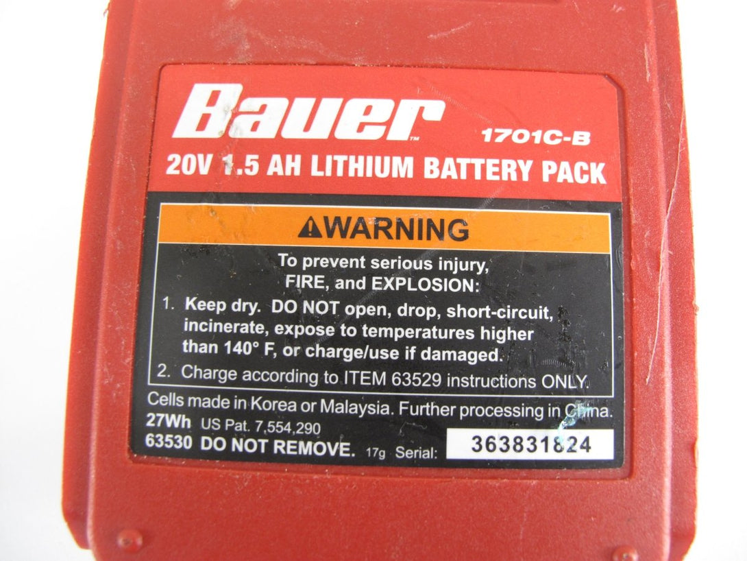 Bauer 1701C - B Lithium Ion 20v 1.5 Ah Compact Cordless Tool Battery - ZeereeZ