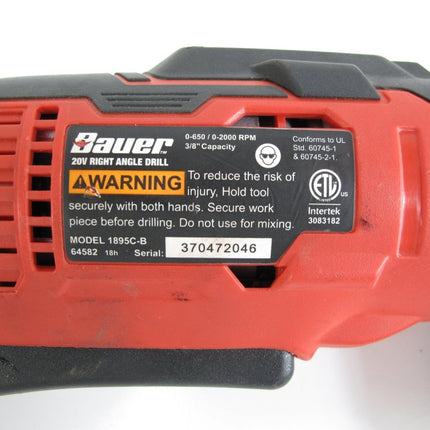 Bauer 1895C - B 20V HyperMax Lithium 3/8” Right Angle Drill Tool Only - ZeereeZ
