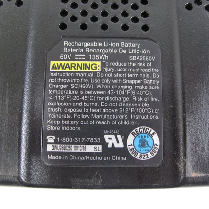 Briggs & Stratton Snapper SBA2560V 60V 2.5 Ah Power Tool Lawnmower Battery - ZeereeZ