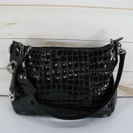Brighton Croc Black Leather Ladies Handbag Purse - ZeereeZ
